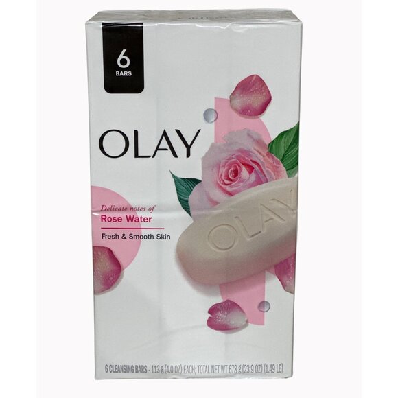Olay Rose Water Scented Cleansing Bars 6-Pack 4oz Each For Fresh & Smooth Skin - Picture 1 of 4